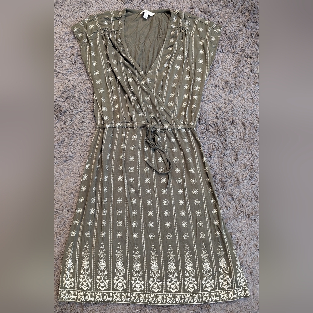 Lucky Brand Olive Green Patterned Mini Dress (XS)